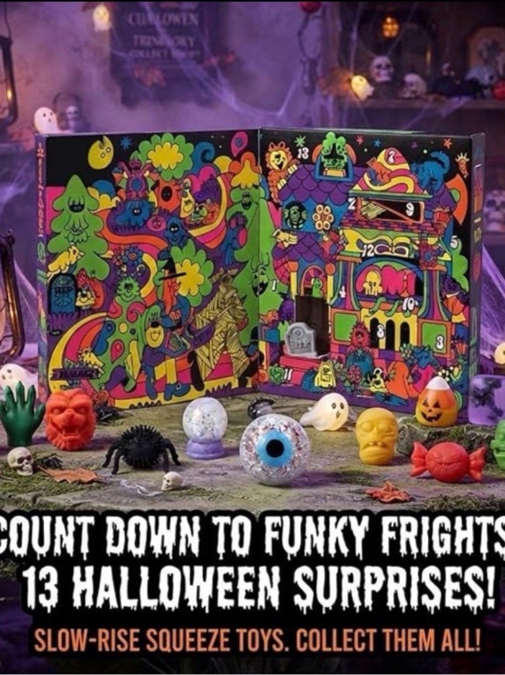 NeeDoh Funky Frights Squish-O-Ween Halloween Advent Calendar New 13 Toys Squishy